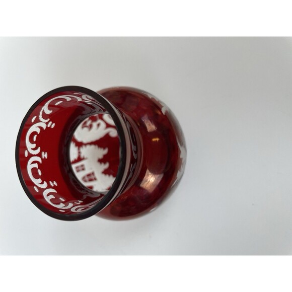 Vintage Egermann Czech Ruby Red Cut to Clear Etched Glass Mini Vase 3" - Picture 11 of 14